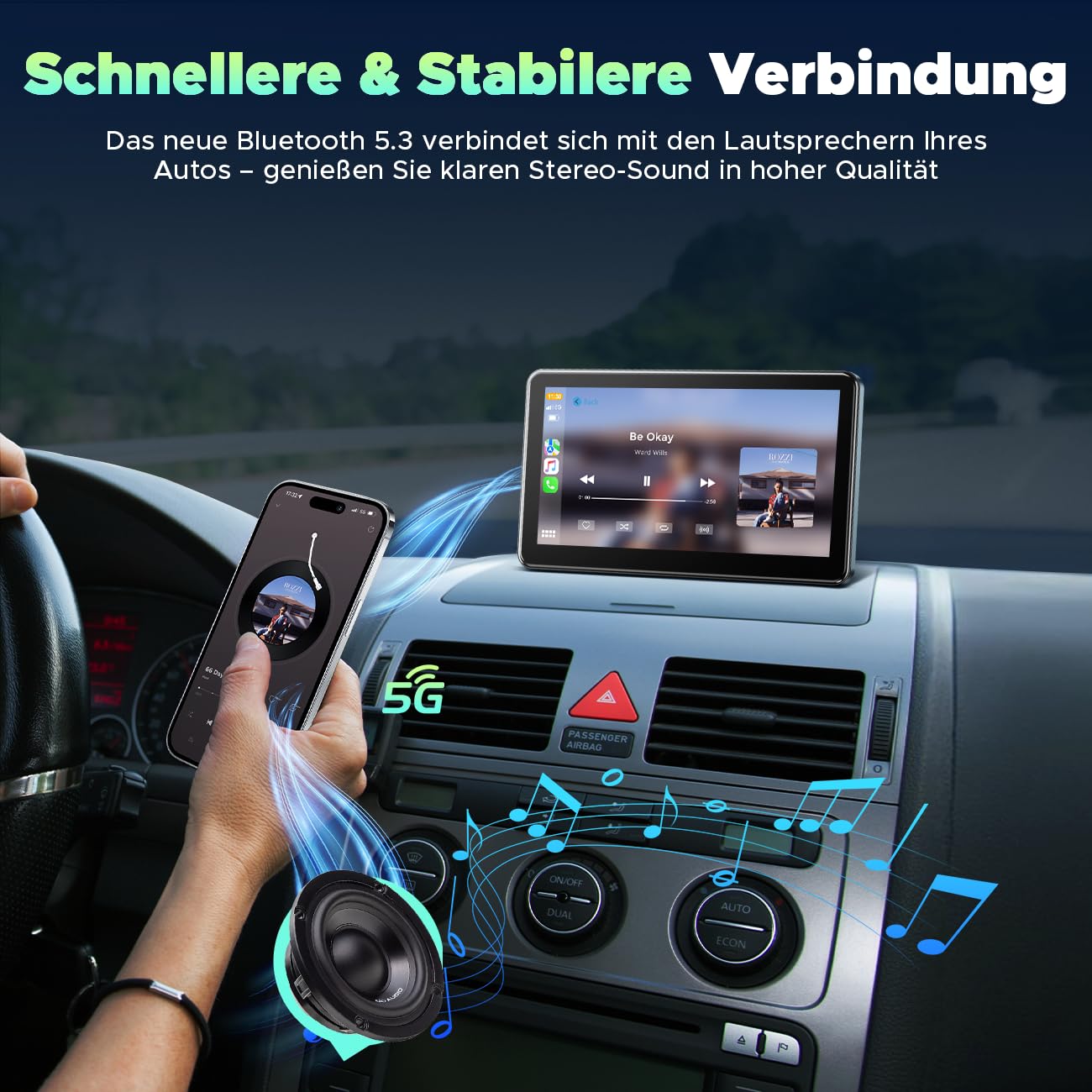 LAMTTO Pantalla Inalámbrica Carplay para Coche con Carplay y Android Auto Inalámbrico 7 Pulgadas Pantalla Coche Portátil Radio Car Play con Bluetooth/Mirror Link/Asistencia de Voz/Navegación/FM/AUX