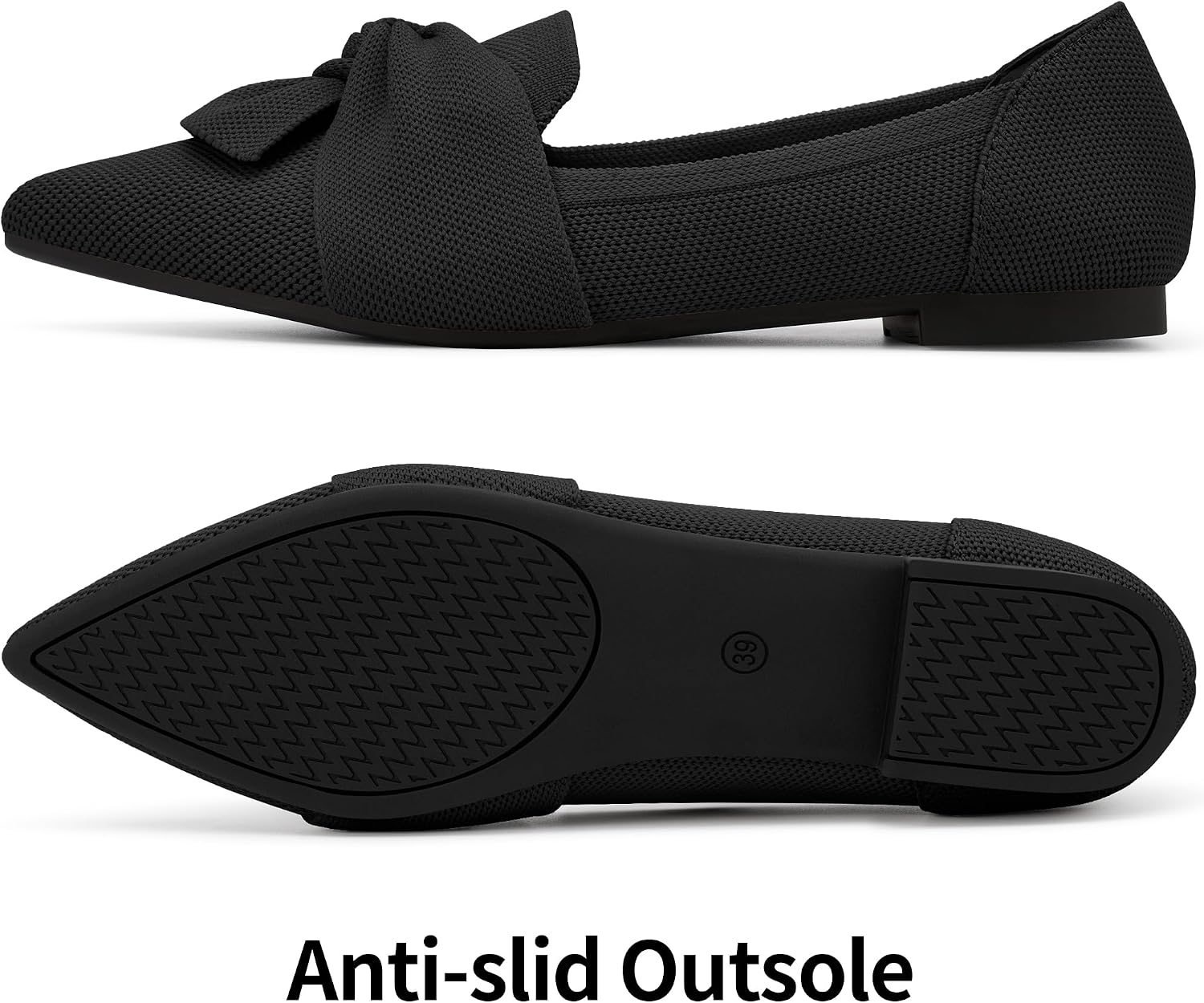 HARENCE Ballet Flats for Women Pointed Toe Breathable Knit Walking Shoes Soft Bow Foldable Comfortable Dressy Flats for Business Office Work