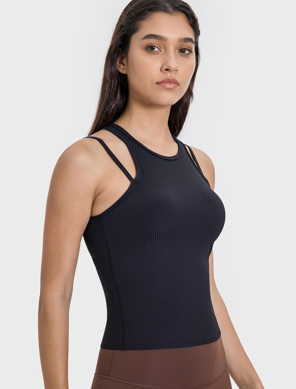 Yvette Racerback Crop Top with Removable Built in Bra Thin Straps Sports Bra for Women