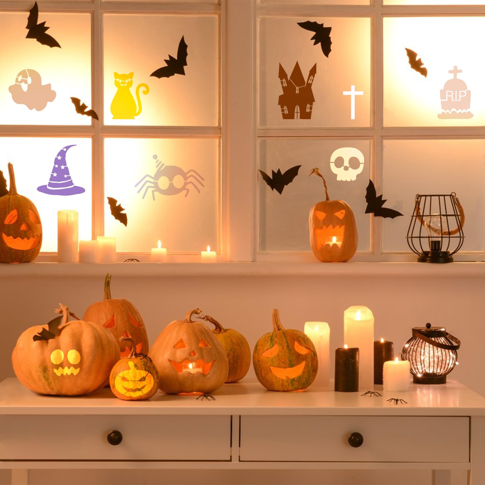 URROMA 8PCS Halloween Stencils for Painting on Wood 4X6in Reusable Halloween Templates Large Pumpkin Ghost Face Sign DIY Crafts Window Decor (8x11.5in) - Image 4