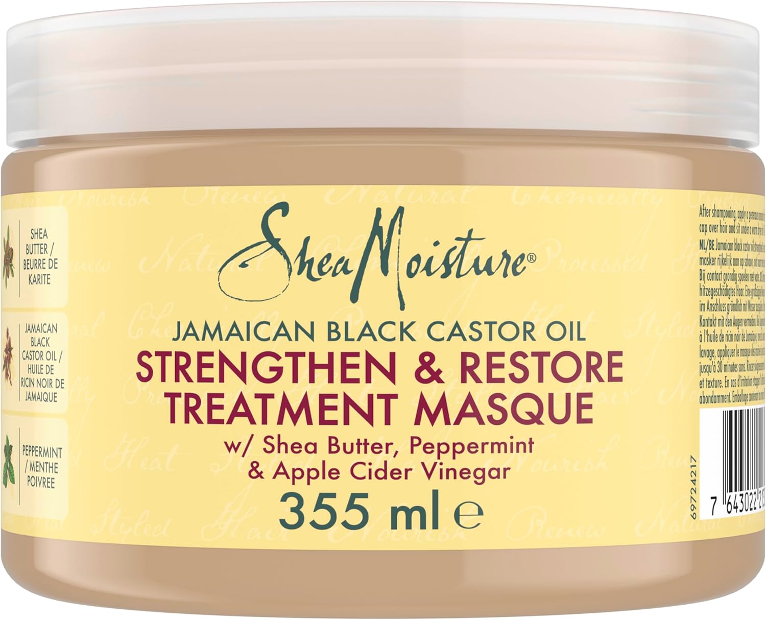 SheaMoisture Jamaican Black Castor Oil siliconen- en sulfaatvrij haarmasker Strength & Restore Hair Treatment Mask voor natuurlijk, chemisch verwerkt of warmtegestyled haar 355 ml