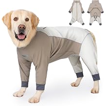 Dog Full Body Winter Coat, Waterproof Fleece Jacket for Small Medium Large Dogs Reflective Snowsuit with Zipper for Outdoor Skating Beige, 7XLWeight 100-138 lbs