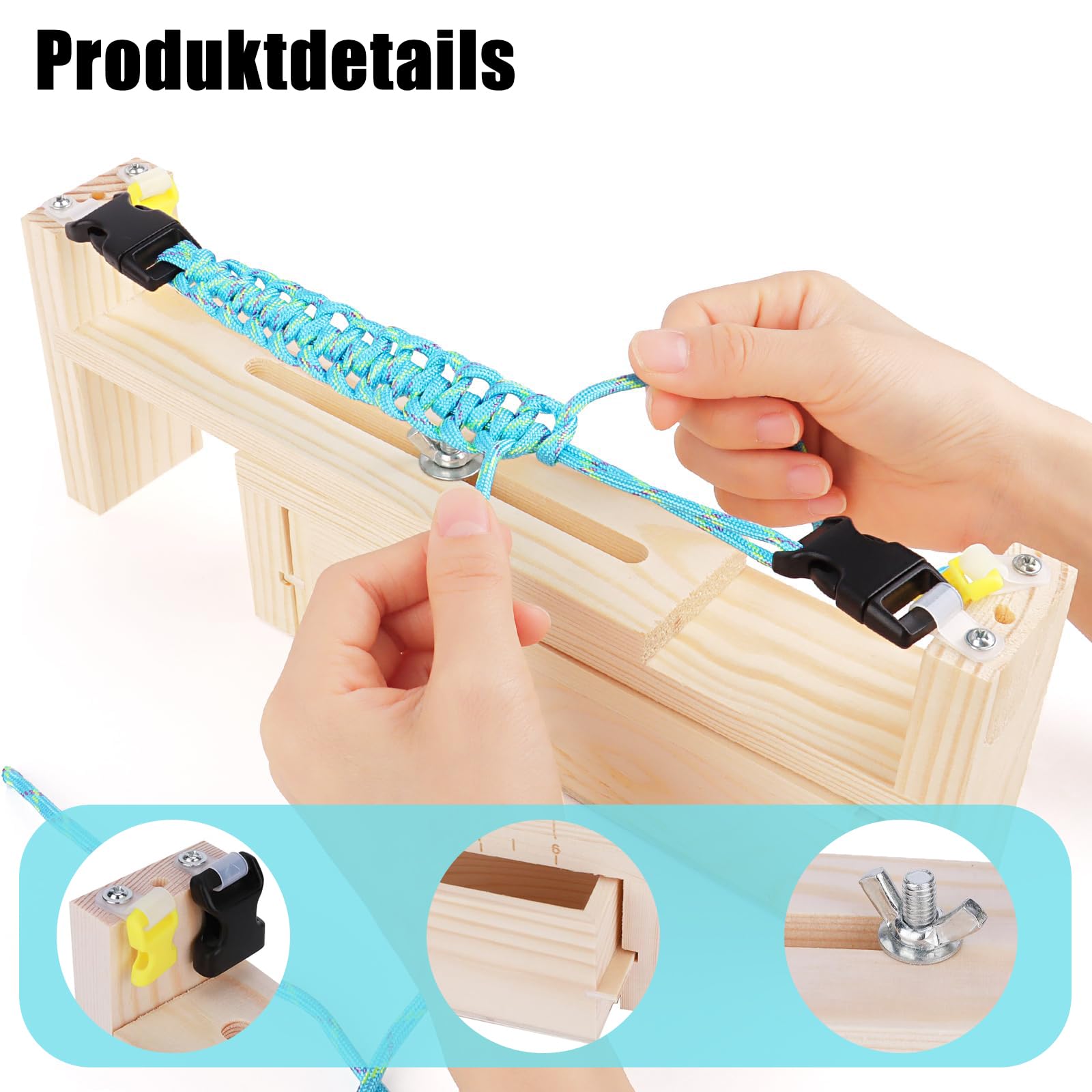 Kit Fabricant Bracelets Paracorde Réglable - Cadre Bois U Avec Clips Pour Créations DIY Personnalisées