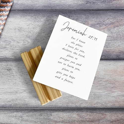 Miniatura 3 de MUBIAO I Know the Plans - Decoración de escritorio con versículo bíblico, placa de madera rústica con soporte, decoración de las escrituras de