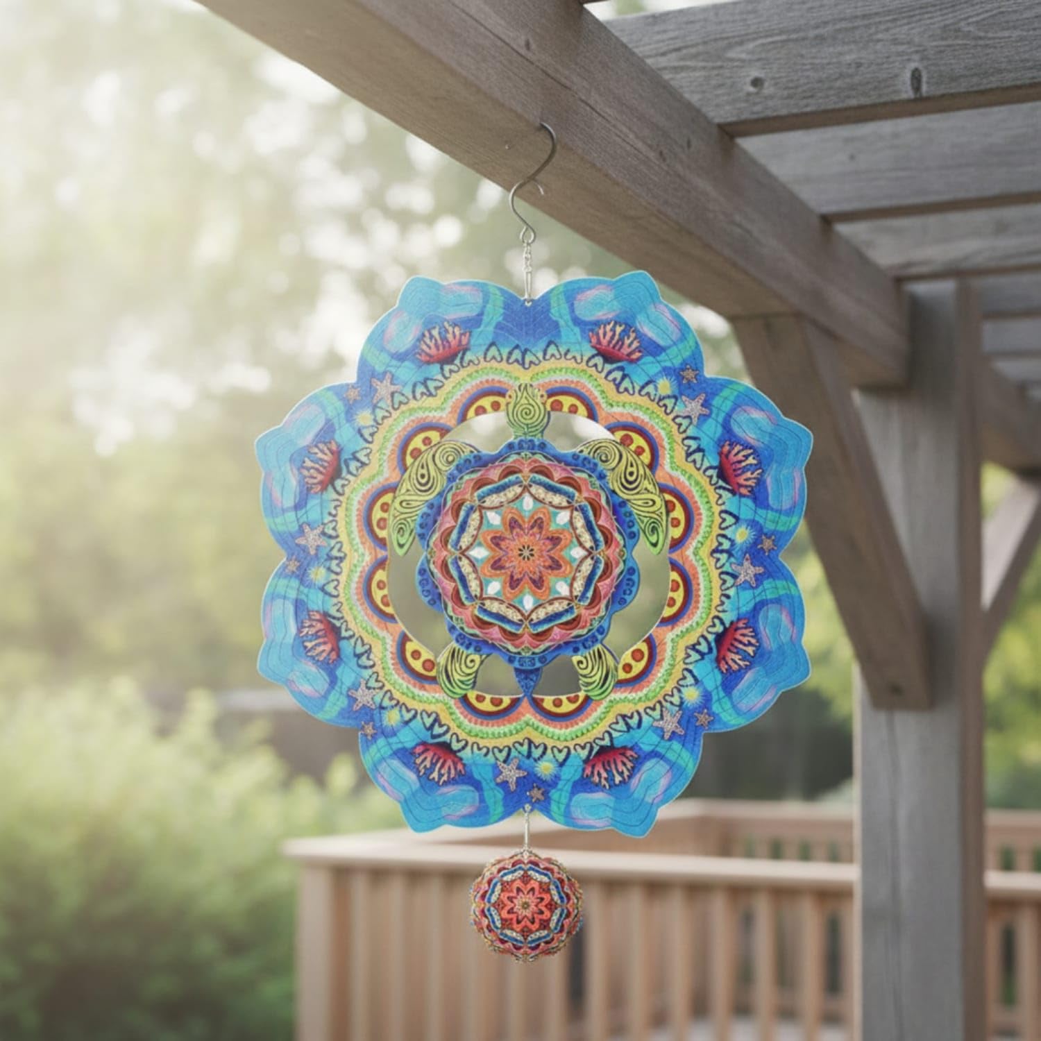 Outdoor Metal Wind Rotator 3D Wind Rotator with Hook Kinetic Hanging Ornament Weather Resistant for Garden, Patio, Balcony, Sea Turtle-image-42