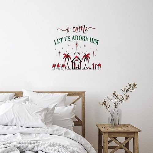 Miniatura 1 de Calcomanías murales O Come Let Us Adore Him para la oficina y el hogar, decoración cristiana de la Santa Familia, calcomanía de pared para maleta,