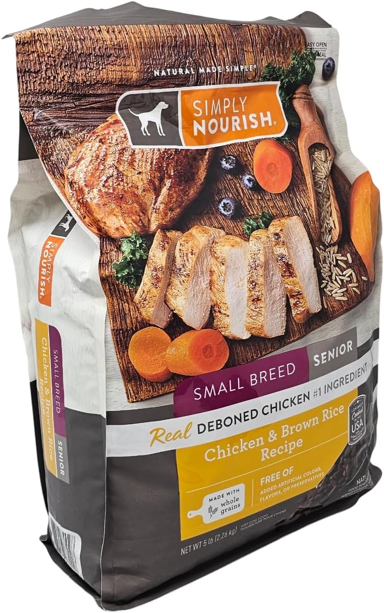 SIMPLY NOURISH Small Breed Senior Chicken and Brown Rice Dry Dog Food, 5 Pound Bag