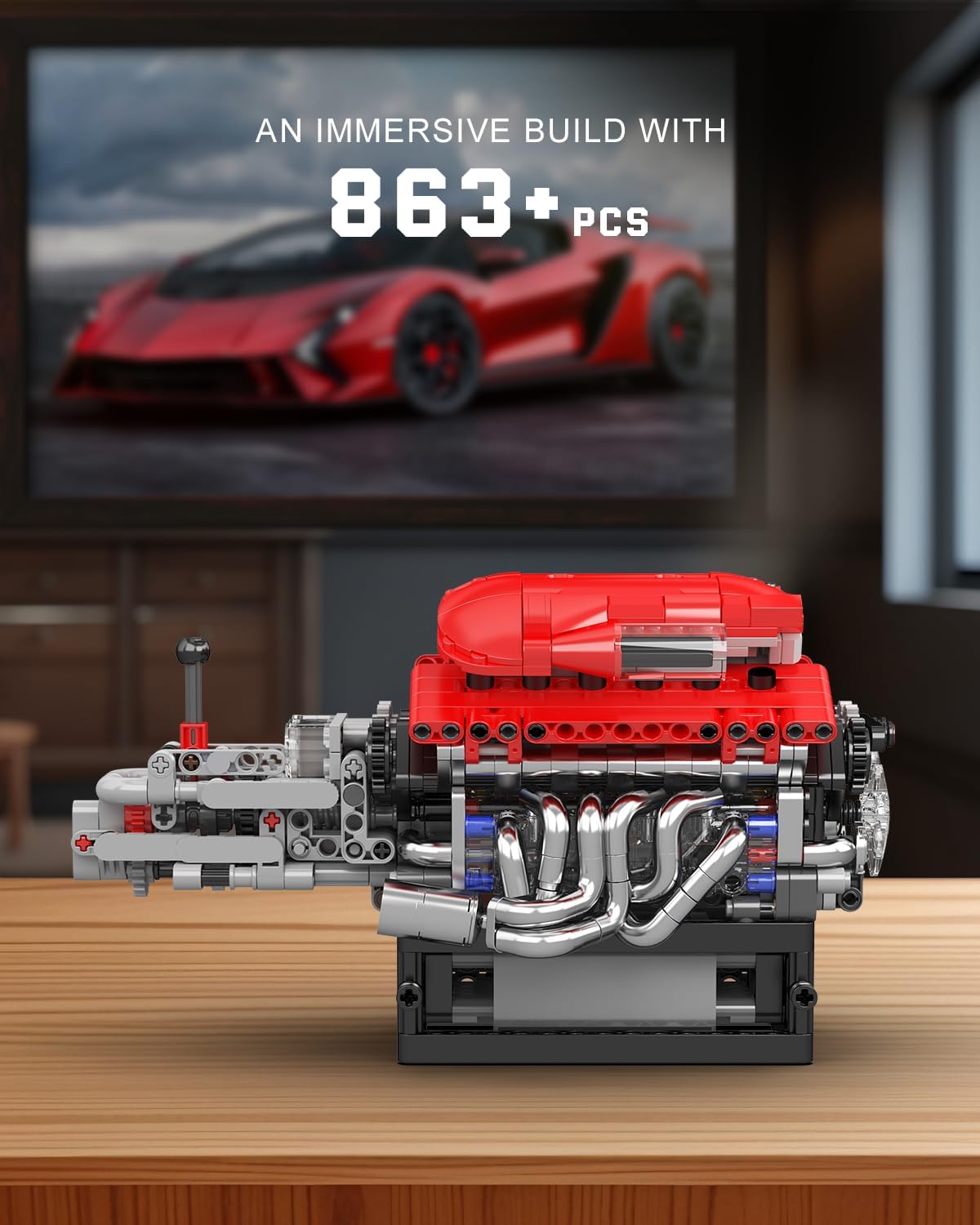 Mould King 10226 Engine Model Kit That Runs- Build Your Own STEM V12 Model Engine with Transmission, 12-Cylinder Supercar Engine kit Building Engineering Toys for Adults Collections (863+PCS)