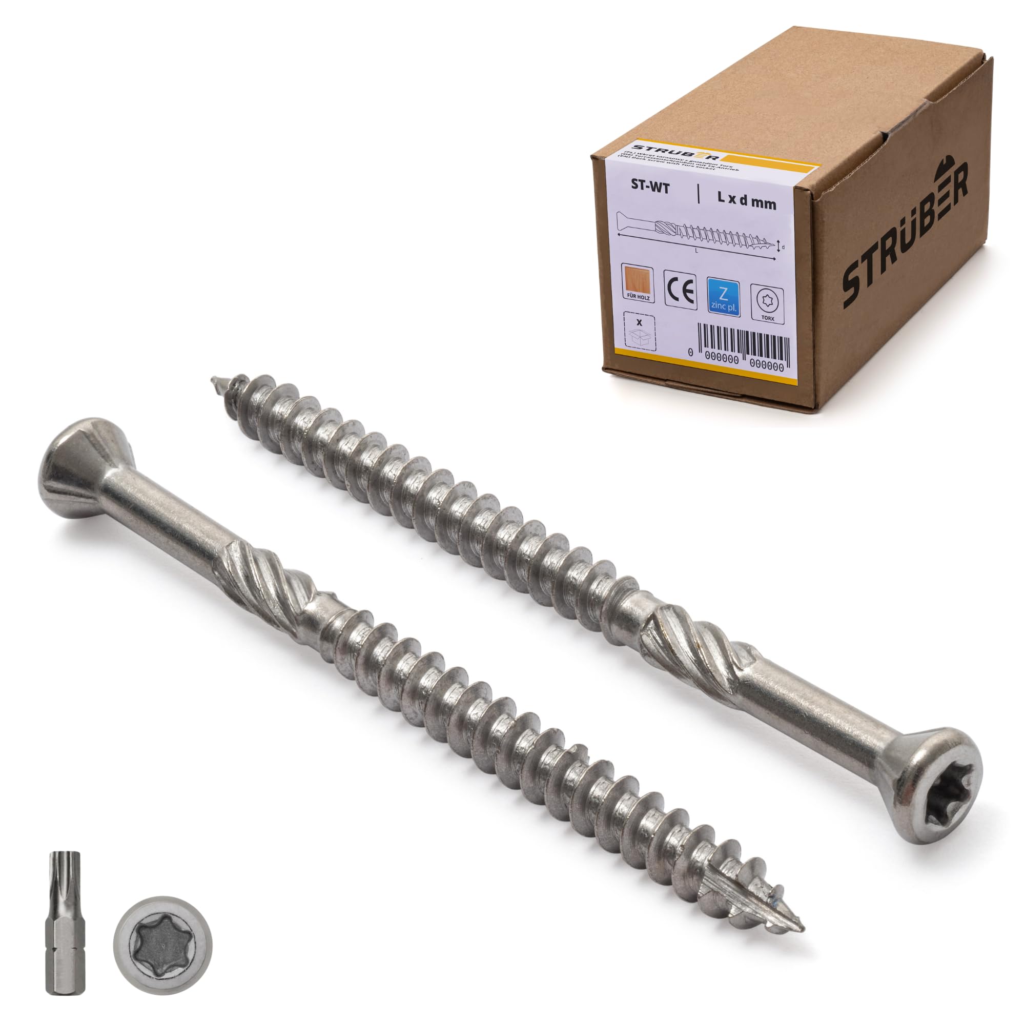 STRÜBER Terrassenschrauben mit Zier-Senkkopf und Torx-Antrieb (4,0 x 45 mm / 200 Stk. / TX-15) Edelstahl gehärtet C2 - Schaftfräser, Cutspitze - Dielenschrauben - S2-Bit inkl