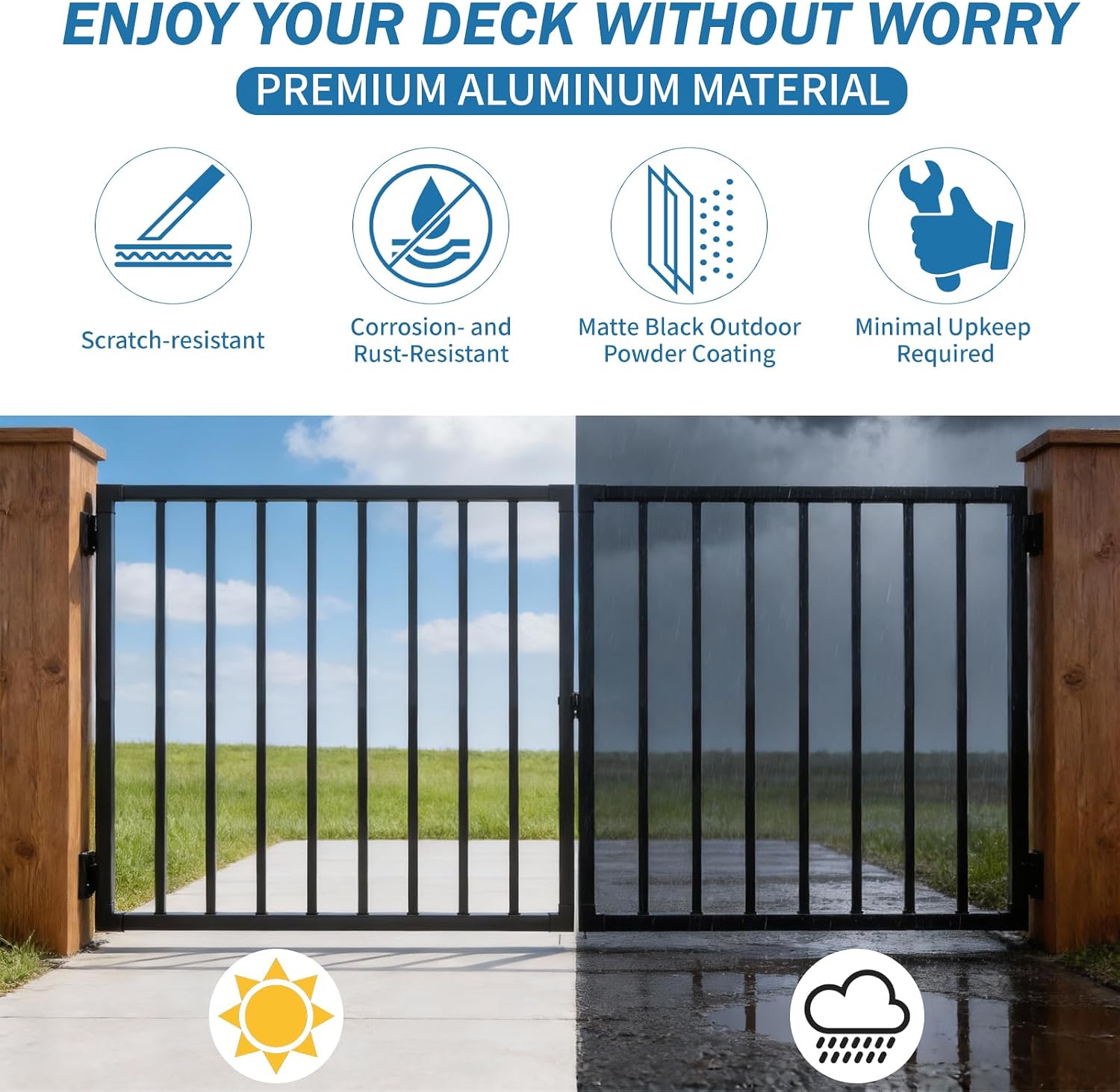 Durable 32-Inch Heavy-Duty Steel Outdoor Fence Gate – Design for 36-Inch Decks, Weather-Resistant,Heavy Duty Steel Anti-Rust, Easy Installation, Includes Lockable Latch