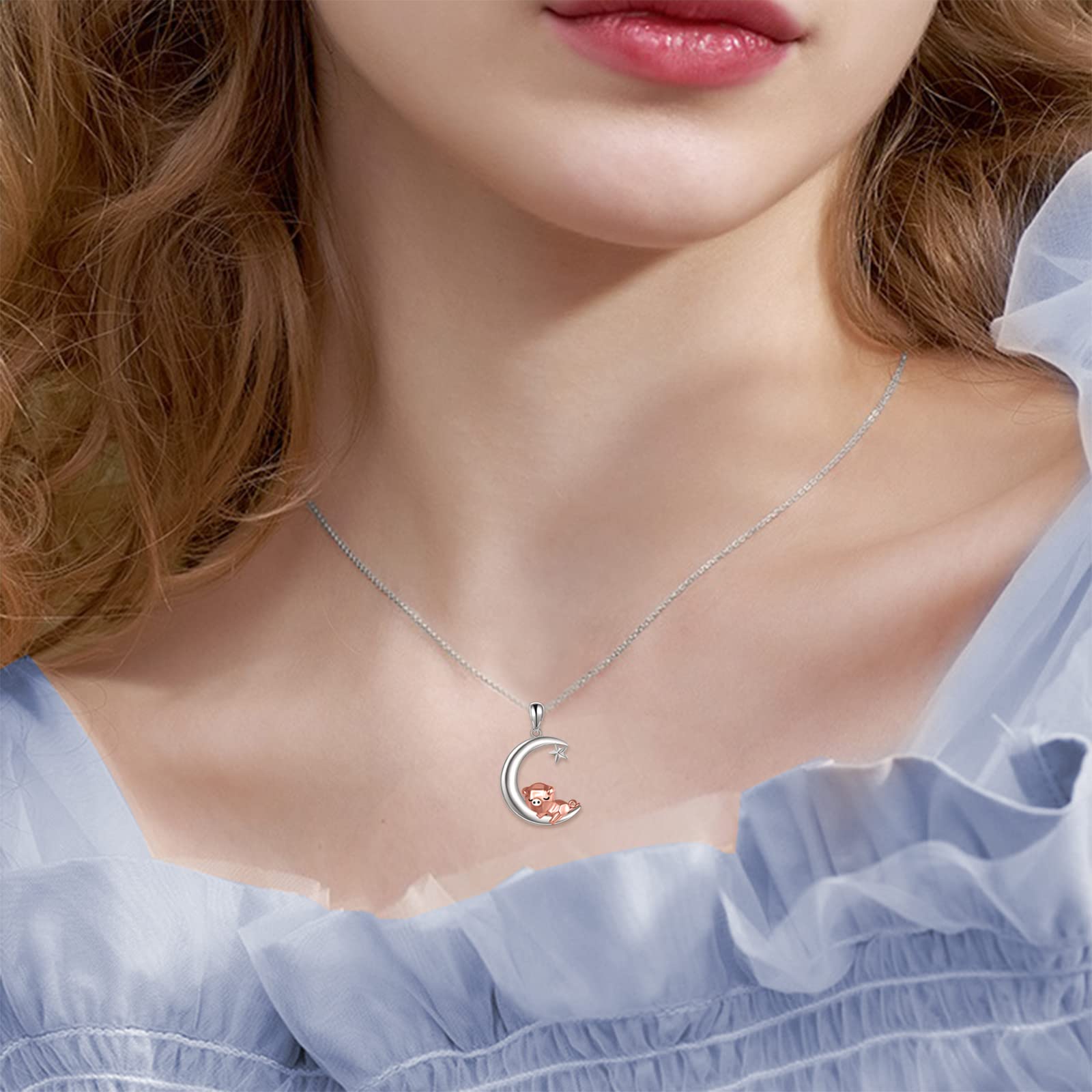 ONEFINITY Maiale/Coniglio/Gufo Catene 925 Sterling Sliver Luna Maiale/Coniglio/Gufo Pendente Catena Animali Gioielli Regali per Signore Uomo, Argento sterling, Nessuna pietra preziosa