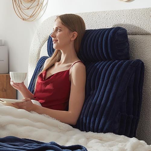 Vista 23 de Almohada de cabecero + Una almohada larga de cuello enrollado Almohada para el cuerpo, almohada de cuña de cabecero de pelo sintético con funda Beige