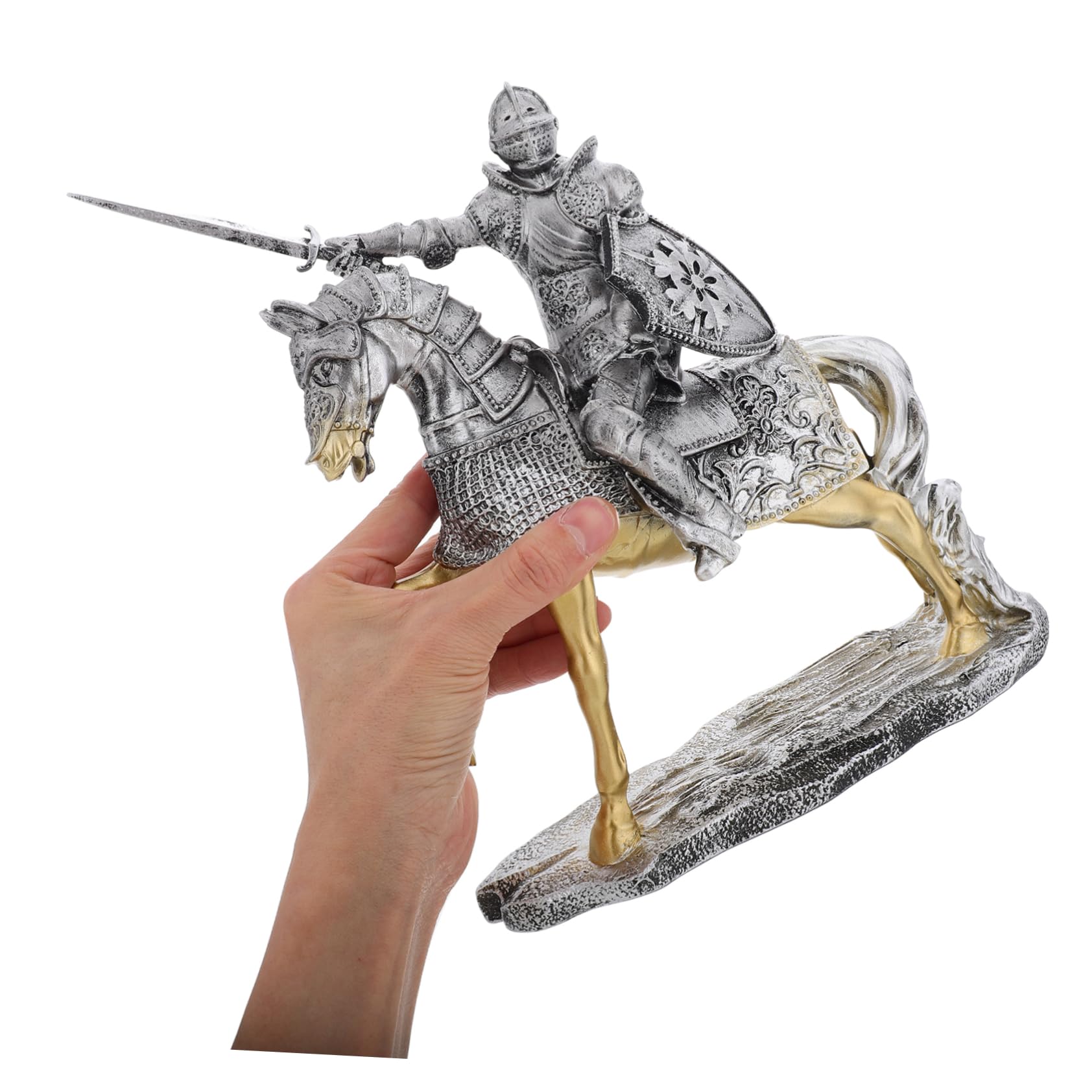 HANABASS Vintage Ritterfigur aus Kunstharz in Silber für Tischdekoration | Miniaturstatue mit Retro Eleganz, Flexible Platzierung für Büro und Wohnzimmer, Stilvolle Sammelfigur