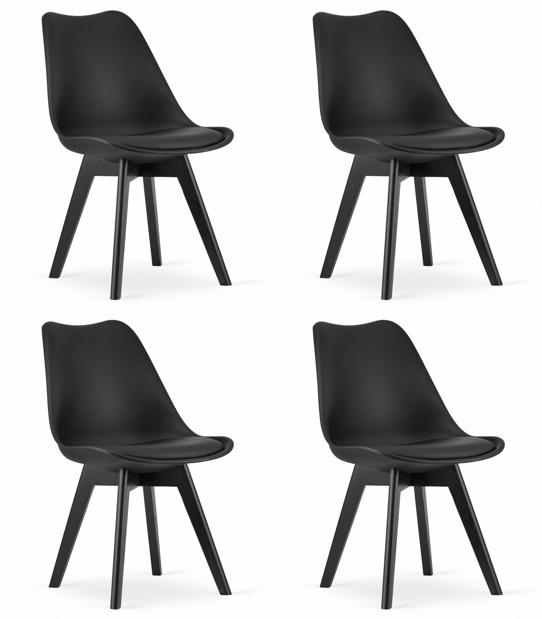 NMK HOME Sillas Comedor Pack 4 - Negro Sillas de Cocina - Patas de Silla en Madera de Haya - Piel Sintética Aterciopelada