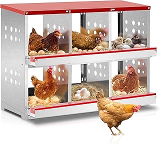 VINGLI Chicken Nesting Box, 6 Compartments Roll Away Nesting Boxes for Chickens, Two-Tier Metal Chicken Egg Laying Box