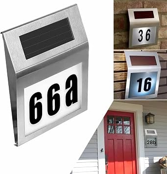 Solar Powered Address Numbers Signs, Lighted House Address Numbers Sign, Solar Powered Wall Mount Address Numbers Signs, Waterproof House Number Sign for Houses, Garden, Street, Yard and Home