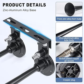 Dual Trumpet Air Horn Kit, 150DB Ultra Loud for Truck Semi SUV & Boat