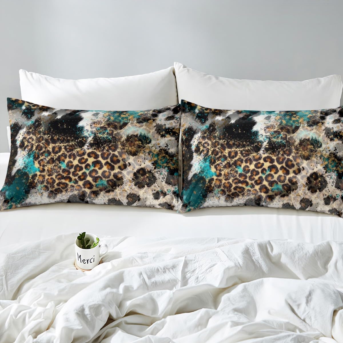 Leopard Print Kids Duvet Cover Set Queen Size,Boys Girls Adults Bedroom Decor,Black White Cow Fur Texture Comforter Cover,Abstract Animals Skin Bedding Set,Rustic Farmhouse Quilt Cover,2 Pillowcases