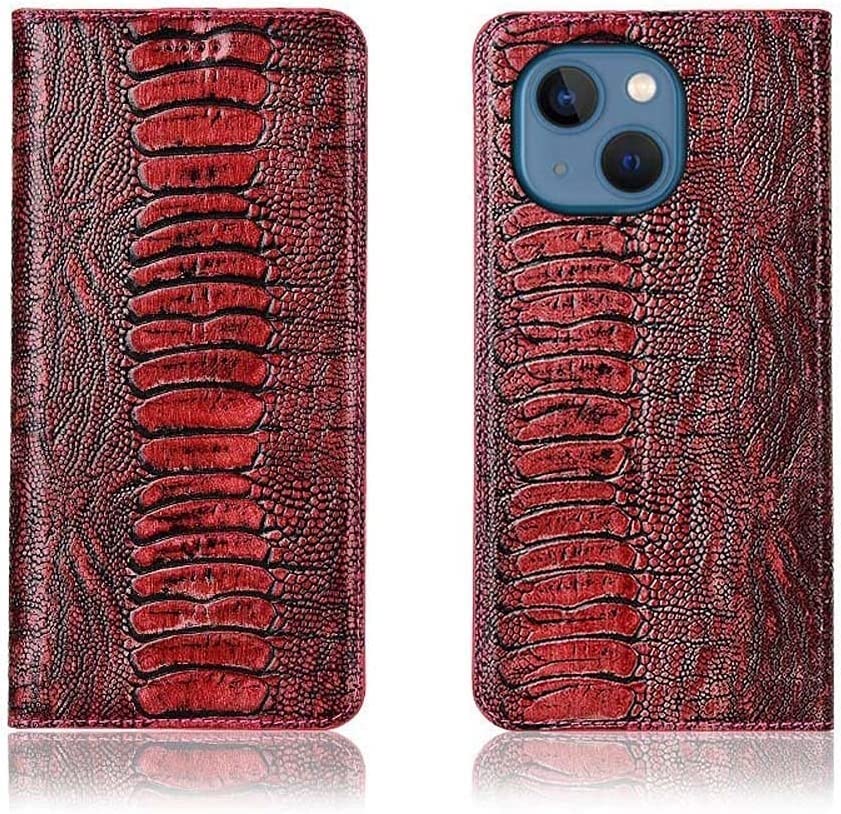 Étui de téléphone à rabat magnétique iPhone 13 en cuir rouge SCHIK