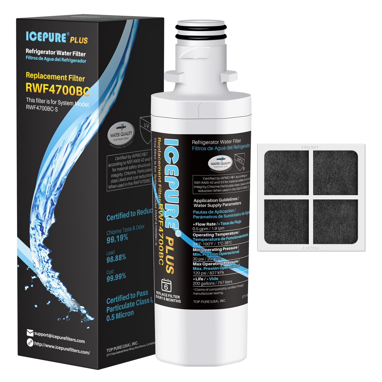 ICEPURE PLUS ADQ747935 NSF/ANSI 53 Certified Replacement for LG LT1000P MDJ64844601, Kenmore Elite 9980, LT1000PC ADQ74793501 LT1000 RWF4700A RWF4700AB Refrigerator Water and LT120F Air Filter, 1Combo