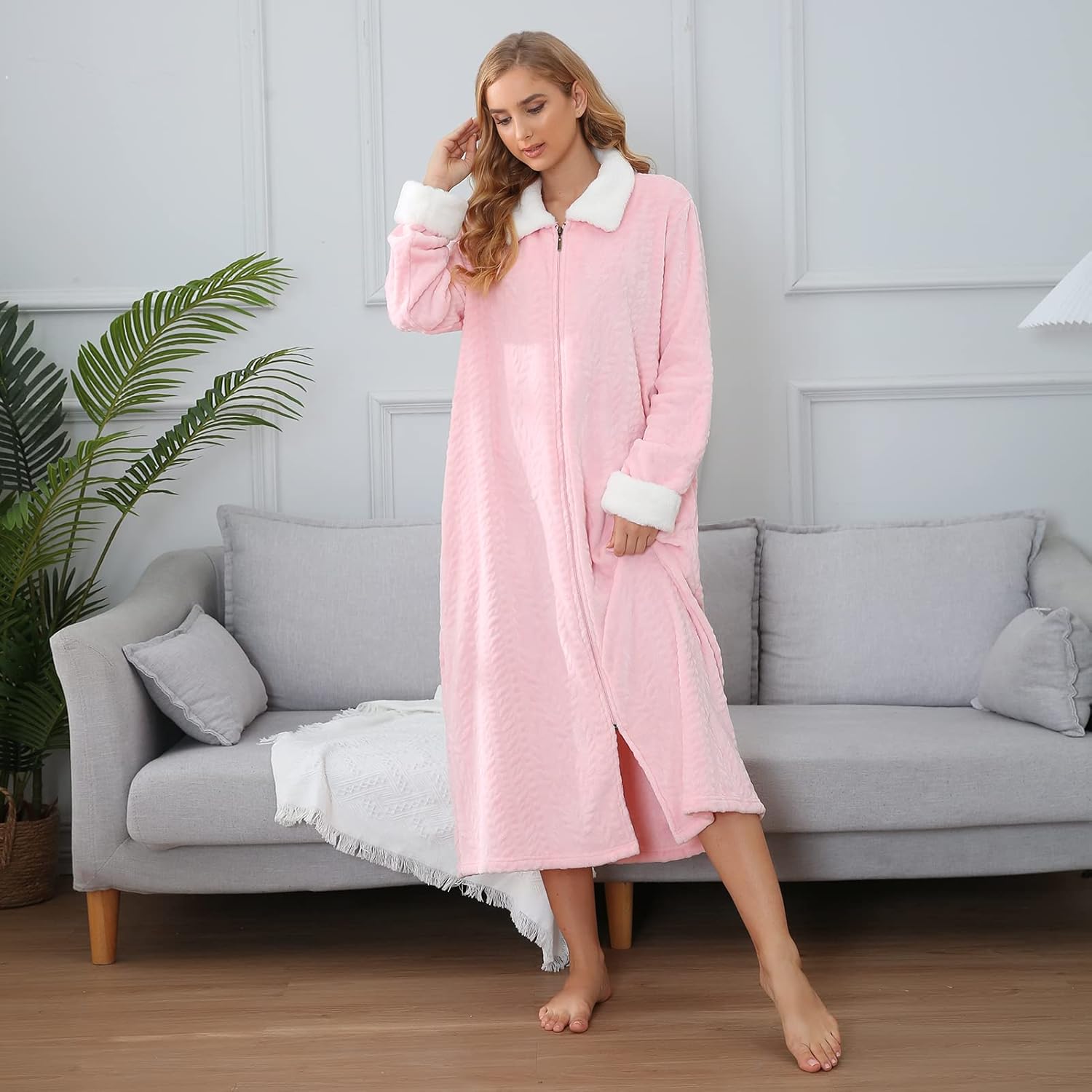 Richie House Women's Soft and Warm Fleece Robe with Zipper Size S-XL RHW2856