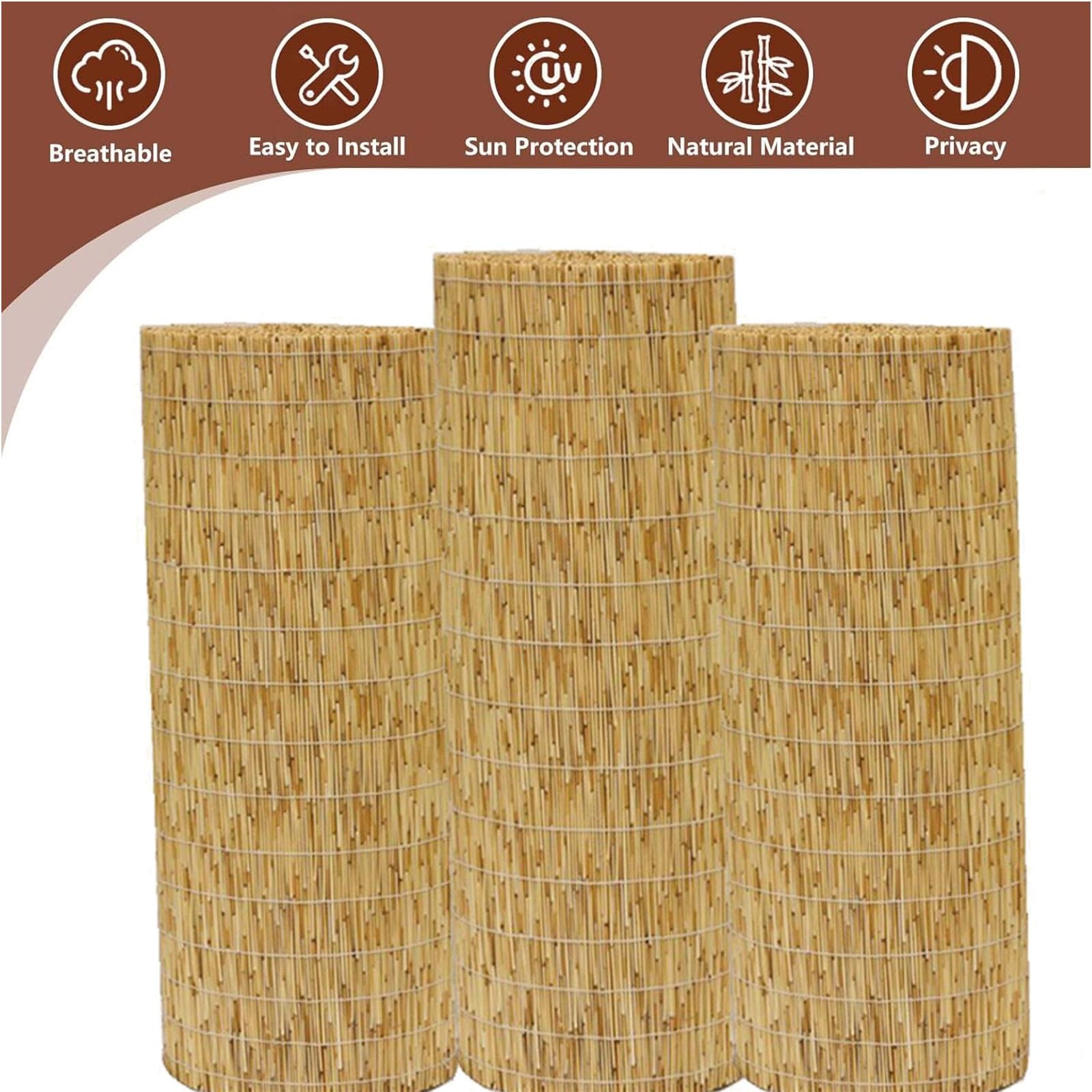 Rolety bambusowe do okien, zwijana kurtyna trzcinowa, zasłony filtrujące światło, dostosowane, tkane w naturalny sposób, do hotelu, salonu (140 x 250 cm (55 x 98 cali))