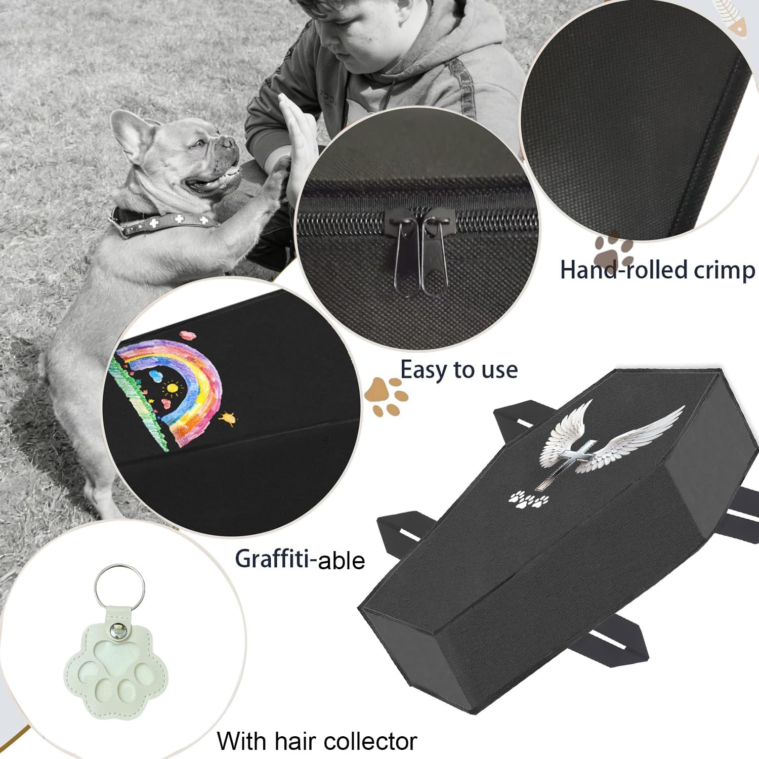 Pet Casket Burial Bag, Eco Friendly Pet Body Bag, Small Dogs and Cats Casket for Burial and Cremation, for Pet Under 20 lbs, Black
