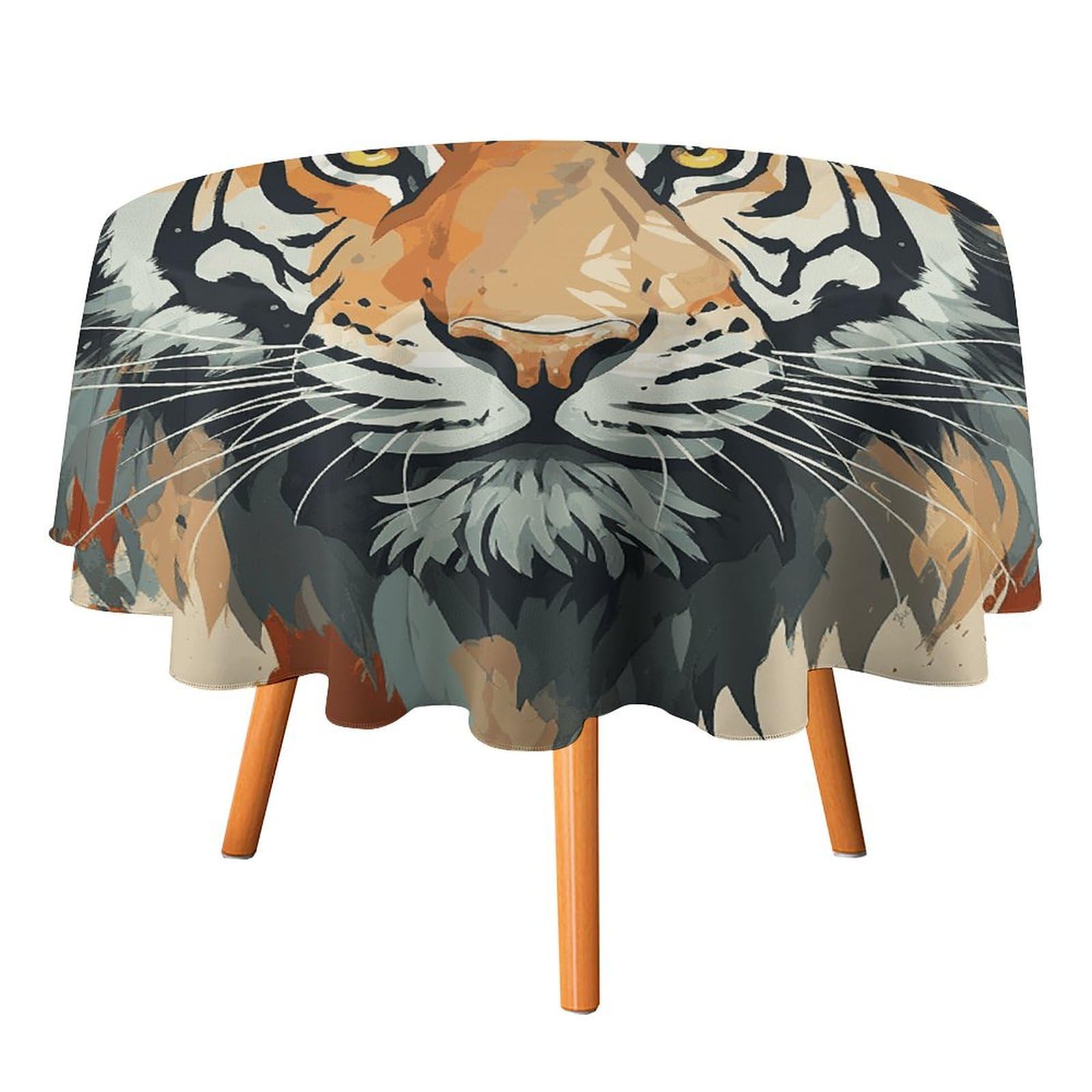 Nappe ronde Year of the Tiger en polyester de 177 cm lavable