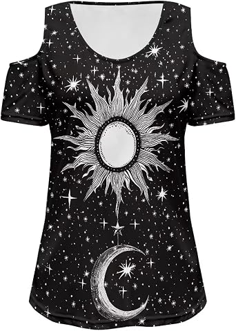 Showudesigns Cold Shoulder Tops for Women Short Sleeve Shirts Casual V Neck Tee Top S-2XL