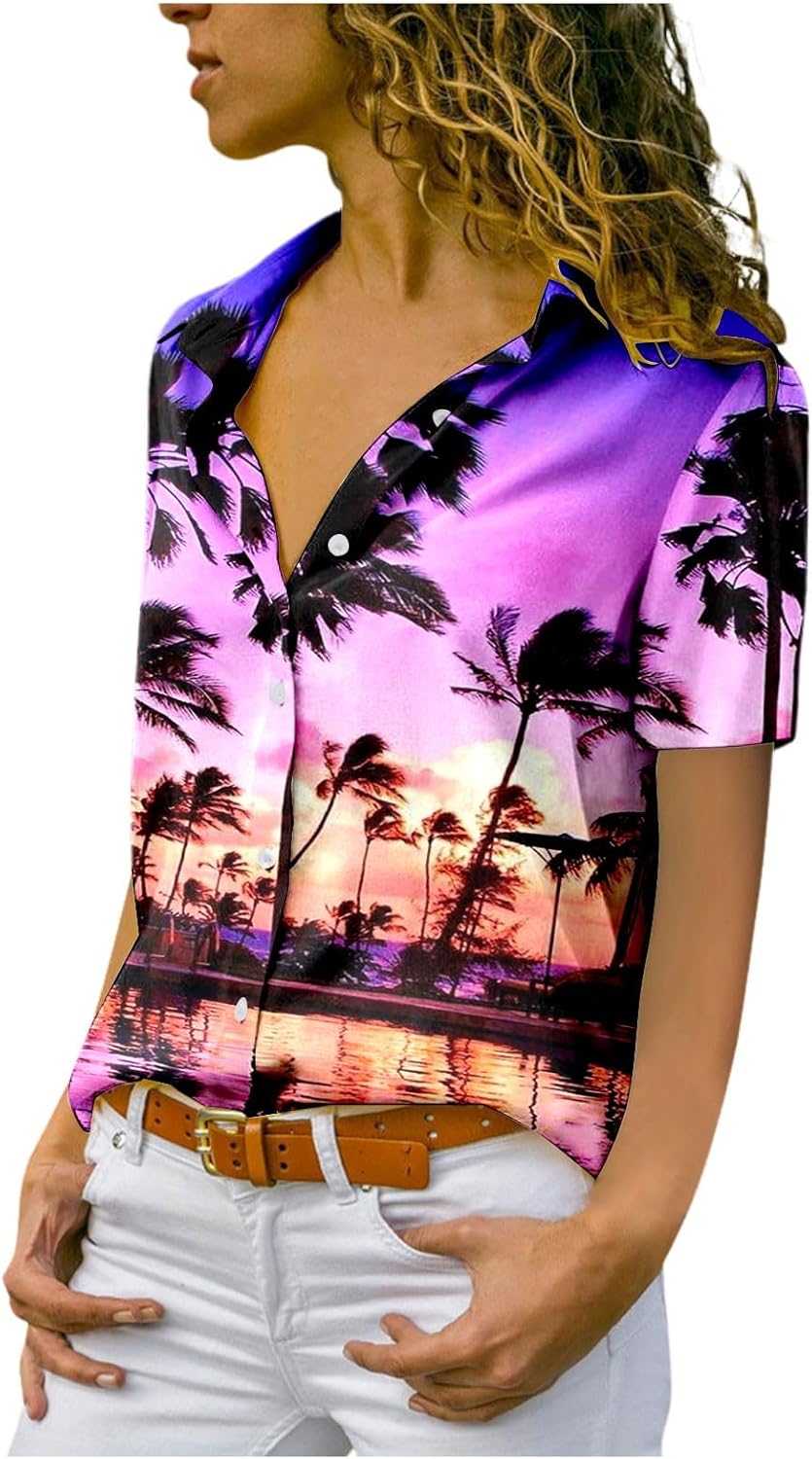 Chemise Hawaïenne Femme - Manches Courtes Motif Flamant Rose - 95% Polyester - Style Vintage