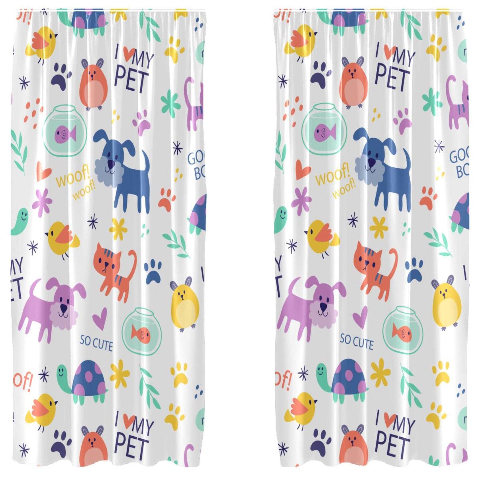 Cortinas de panel para dormitorio infantil juego decorativo de perros y gatos 55x84