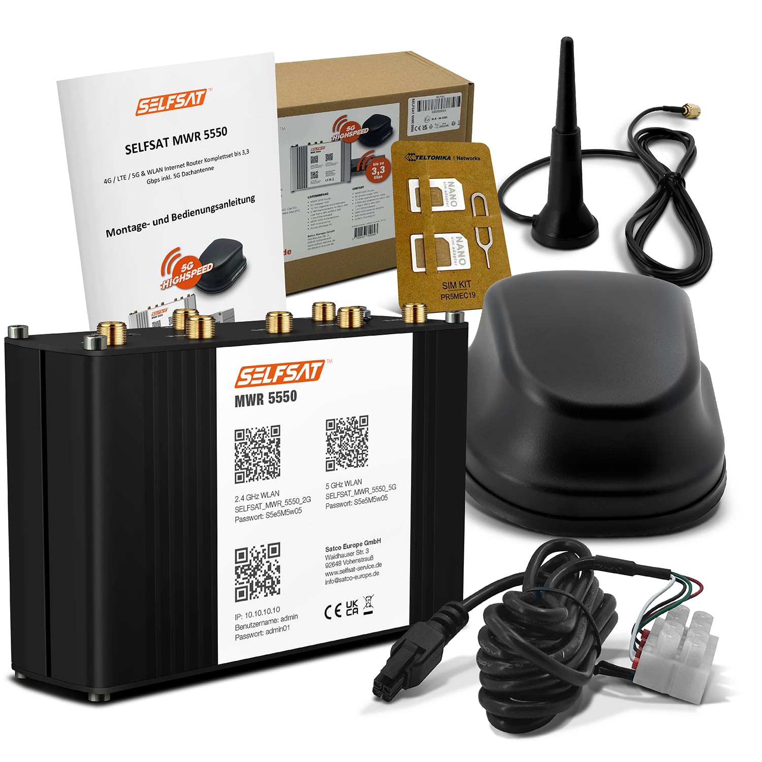 SELFSAT MWR 5550 (4G / LTE / 5G & WLAN Internet Router bis 3,3 Gbps inkl. 5G Dachantenne), Starlink kompatibel
