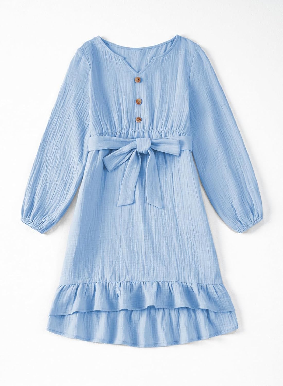 blibean Girls Cotton Long Sleeve Dresses Ruffled Semi Formal Dress Size 6-15 Years - Image 6