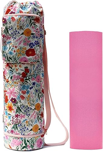 ESVAN Bolsa de esterilla de yoga con múltiples bolsillos con cordón para esterilla de yoga, pilates, ejercicio, bolsa de almacenamiento