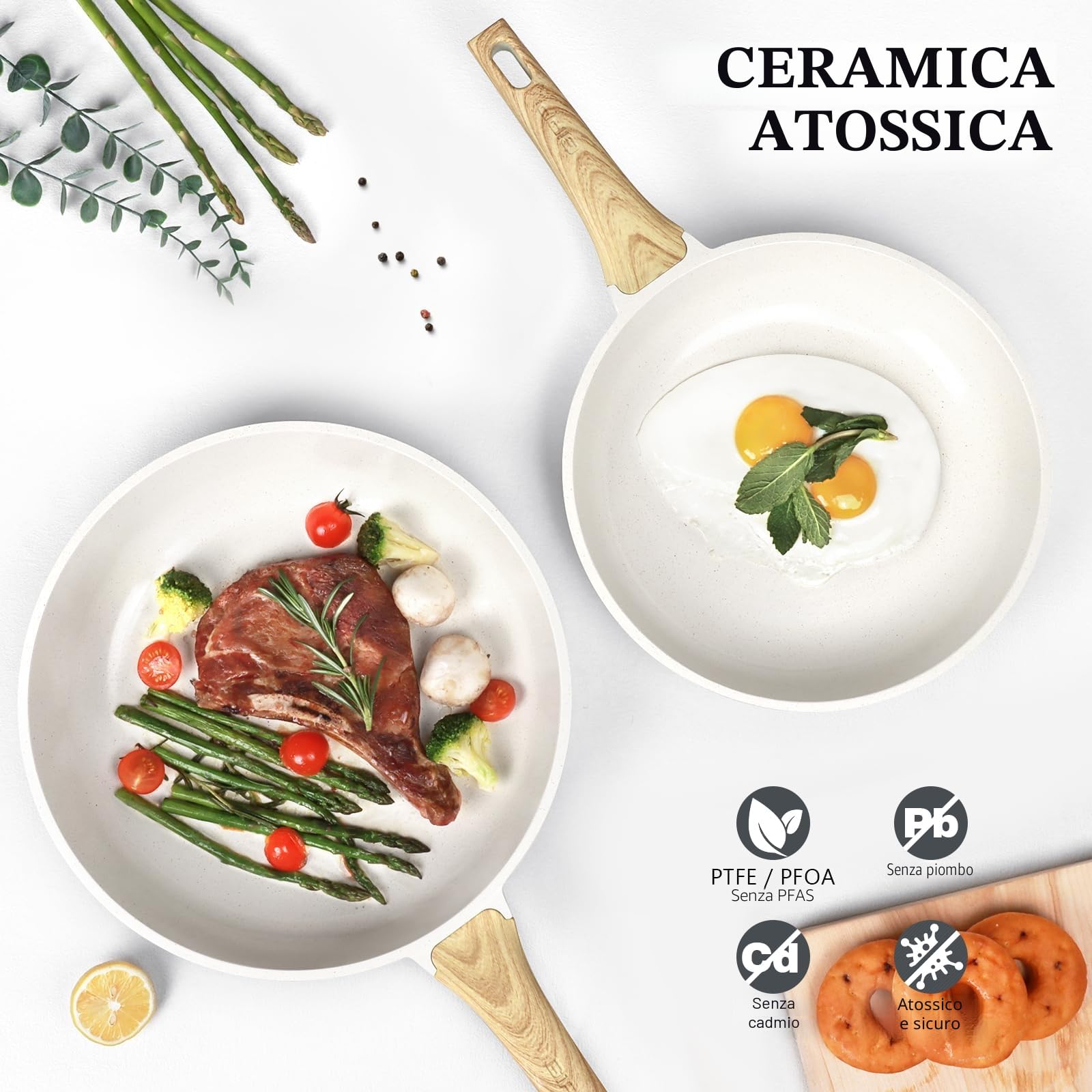 GiPP Padella Antiaderente – Padella Sana e Atossica, Compatibile con Induzione, Senza PFAS e PFOA, Lavabile in Lavastoviglie (Bianco, 24 cm Senza Coperchio)