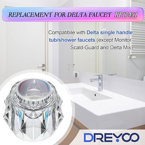 Miniatura 3 de Dreyoo Paquete de 1 manija de grifo compatible con Delta Faucet RP17451, mango de grifo de repuesto con orificio de desplazamiento para duchabañera,