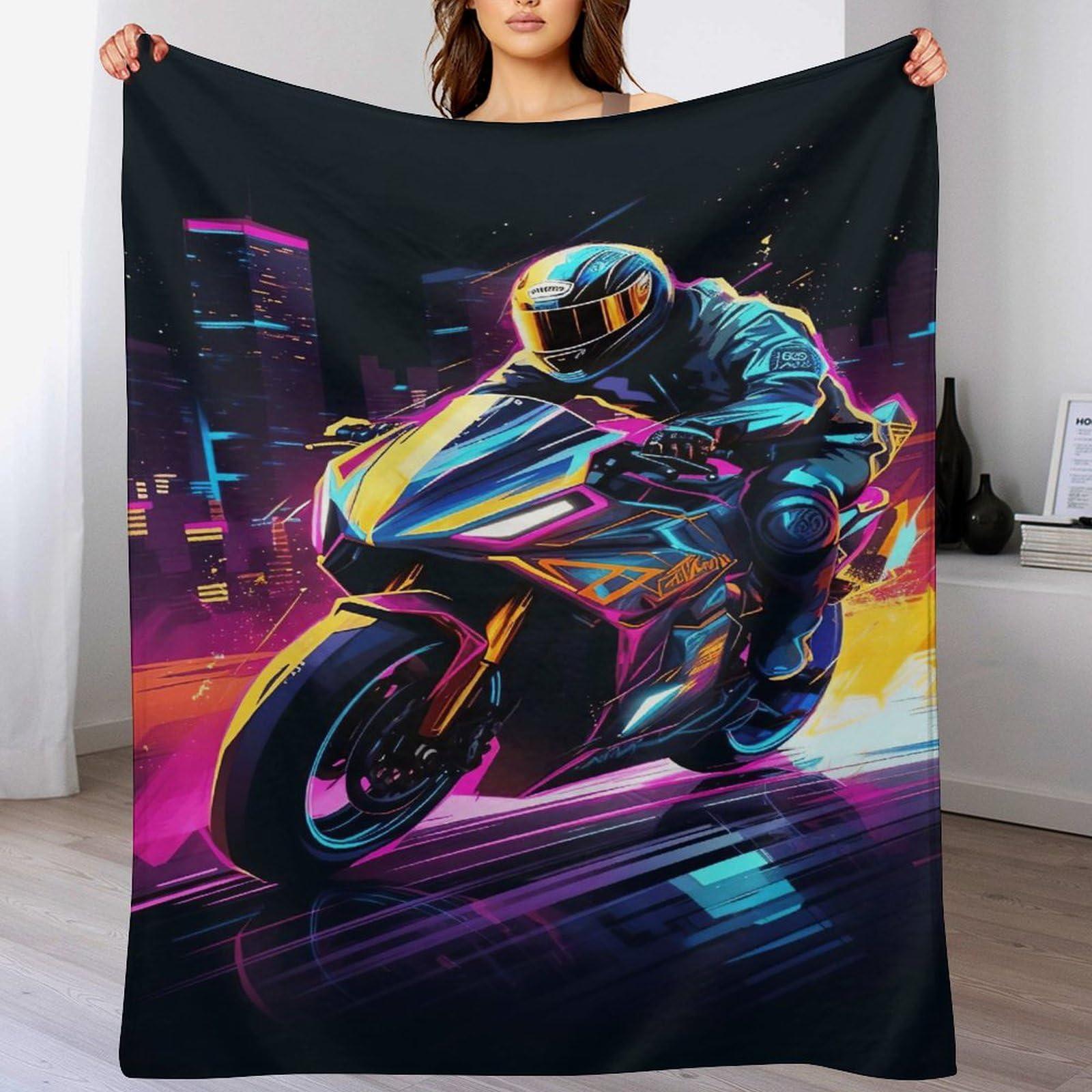 Plaid moto flannel contre le froid : couverture compacte lit et canapé