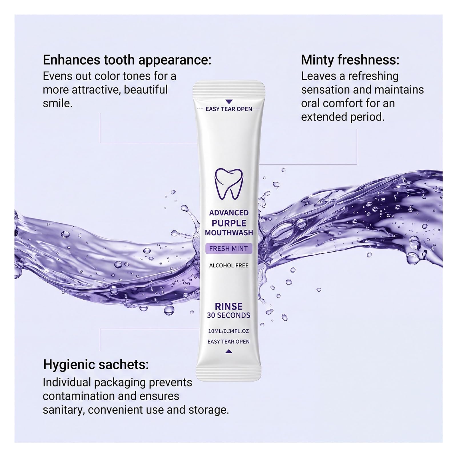 Purple Fresh Breath Mundwasser 200 ml (20 Streifen) | Langanhaltend frischer Atem(2pcs)