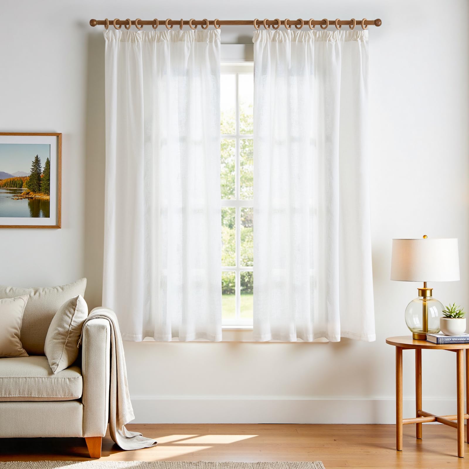 Cortinas fruncidas opacas de alta calidad con textura de lino blanco rústico para dormitorio