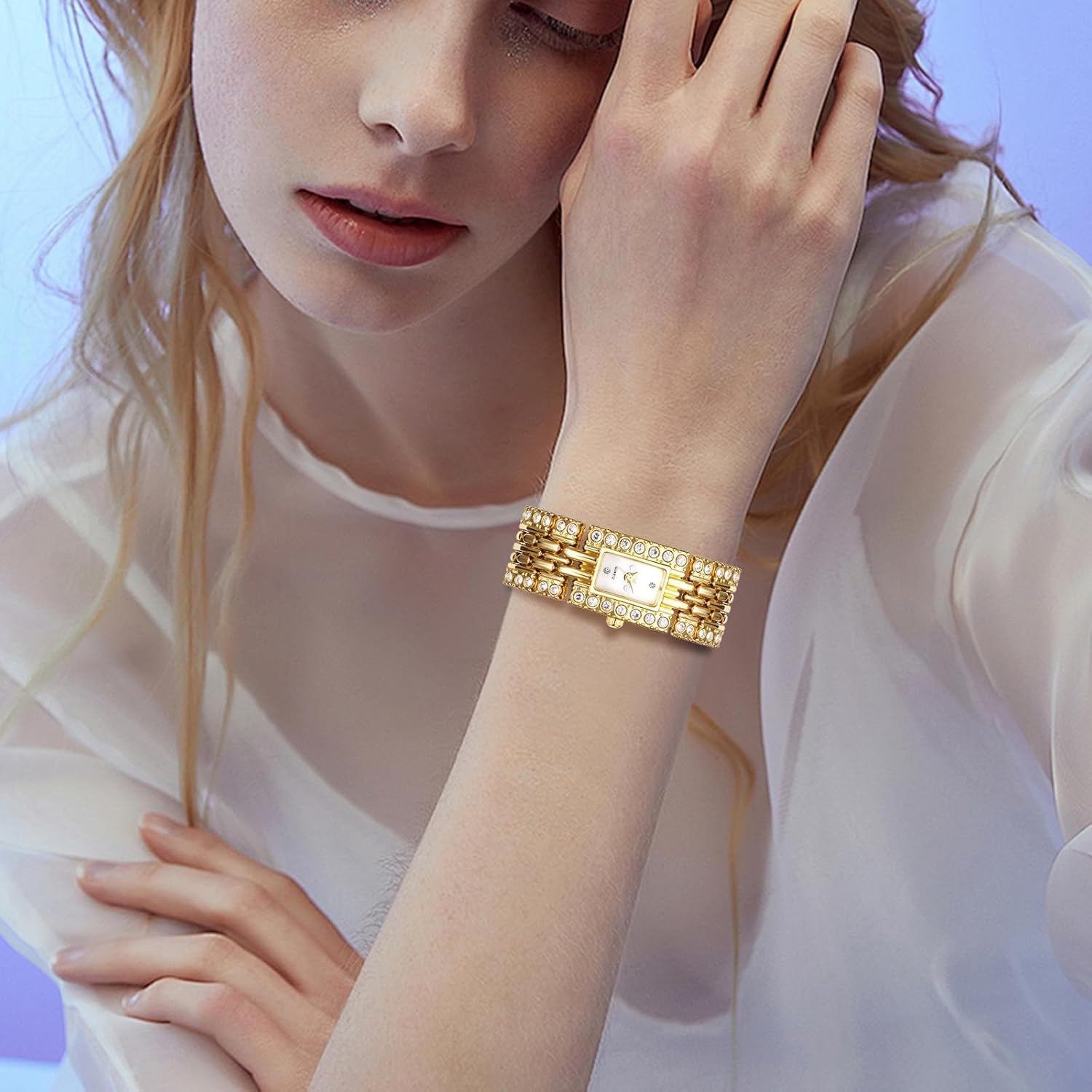 Avaner Women's Gold Bracelet Watches: Ladies Rhinestones Square Stainless Steel Strap Quartz Elegant Wrist Watches - Image 4