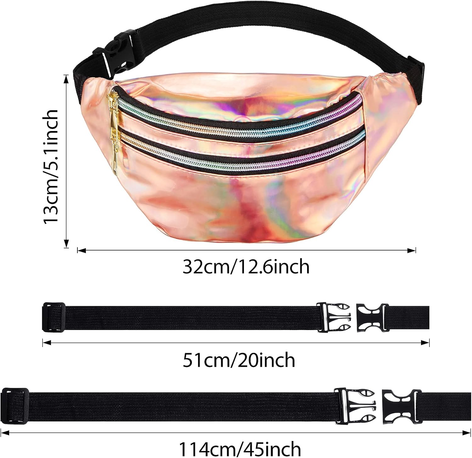 Frienda 2 Pieces Holographic Fanny Pack for Women Colorful Sport Waist Bag Pack - Image 2