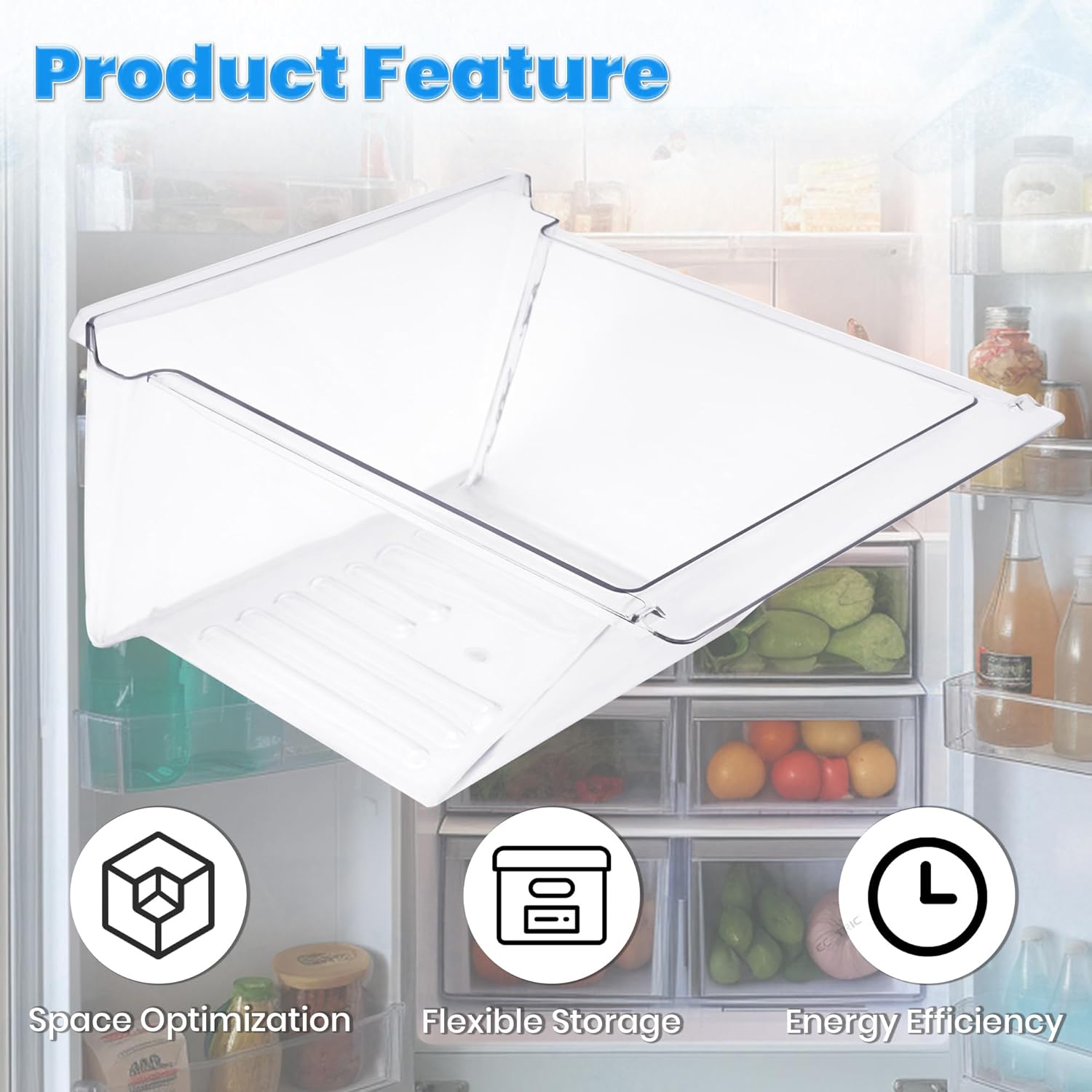 KUAFU 240364503 Crisper Drawer Compatible with Frigidaire Refrigerator Crisper Pan Drawer Freezer Replacement for 240364507 Clear Plastic (PC)