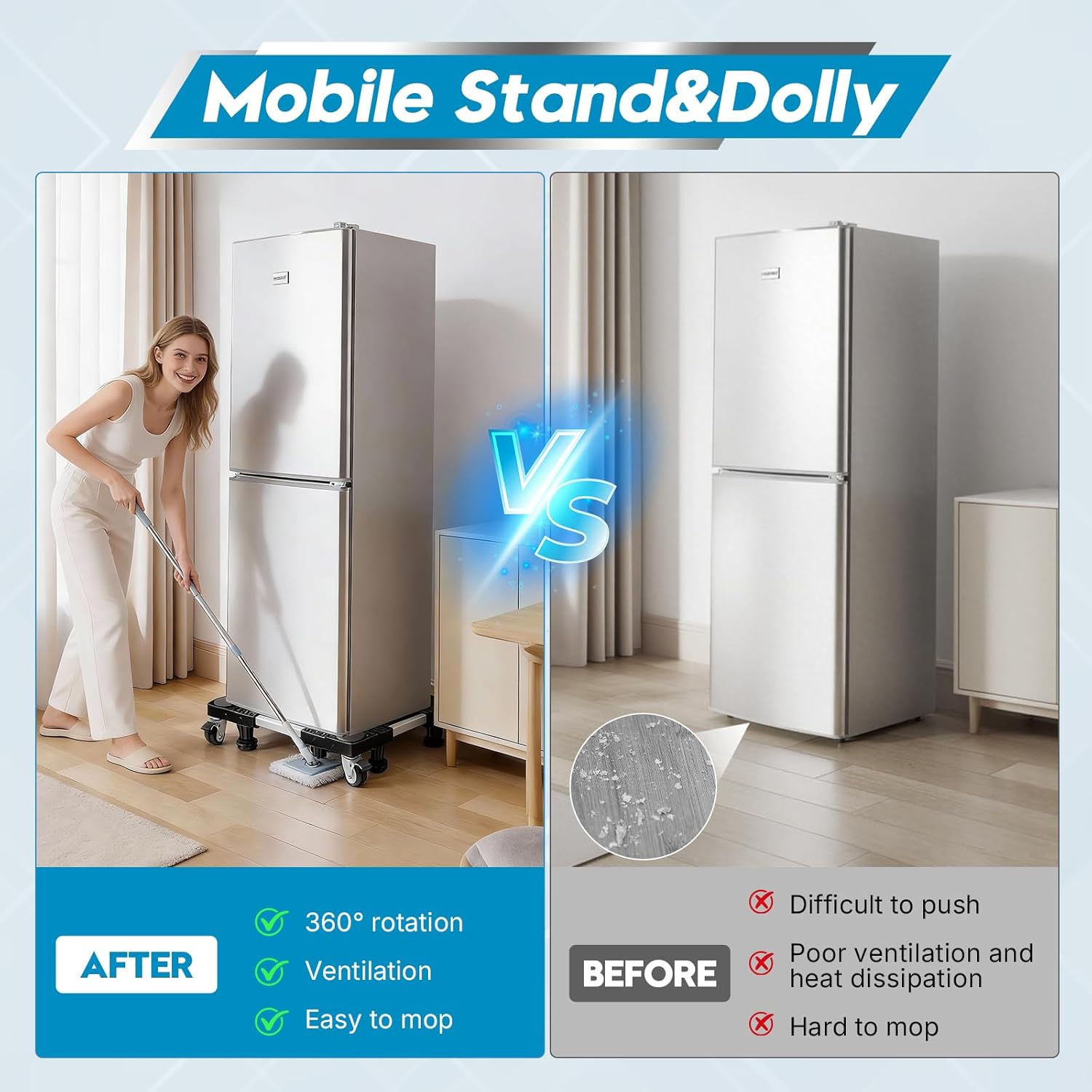 I'SMARTMOON 16-24in Furniture Dolly Adjustable Mini Fridge Stand with Wheels Washing Machine Stand Mobile Roller with 4 Locking Swivel Wheel Universal Mobile Base Moving Cart for Dryer Refrigerator