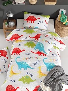 Animals Bedding Set, Twin Size Bedspread Set, DinosaurThemed Coverlet, Girls Boys Bedding, (Twin)
