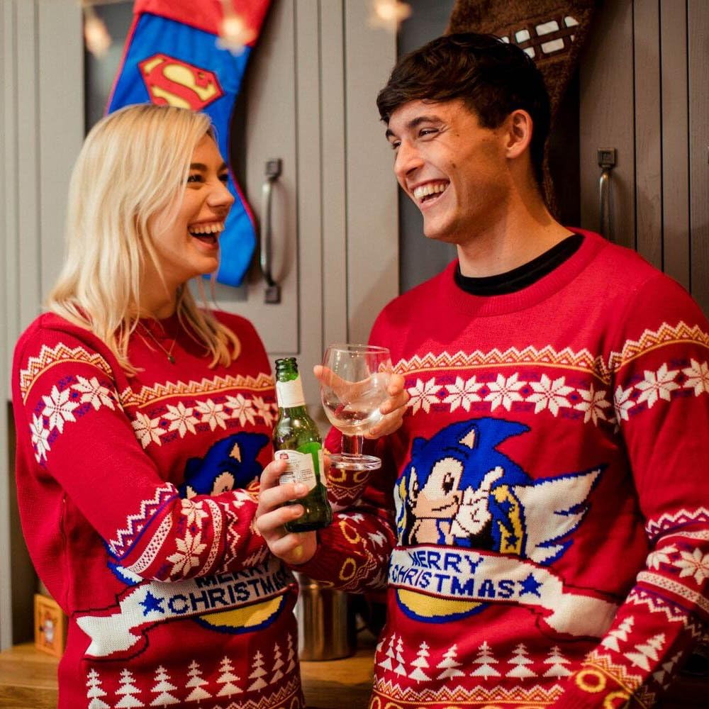 Pull De Noël Sonic The Hedgehog - Pour Hommes, 100% Acrylique, Taille S à XXL, Design Festif Bleu Et Rouge