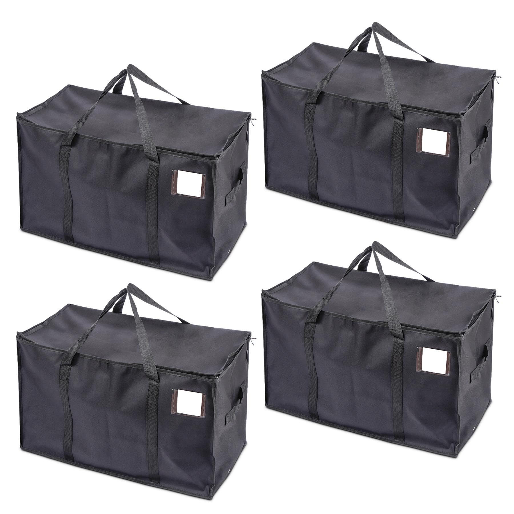 Ultimo Designs Heavy-Duty Oversized Oxford Fabric Storage Bags with Zip & Clear Tag Pocket – Water-Resistant, Durable Organizer for Moving, Clothes, Laundry, Packing & Storage (Black, 4 Pack)