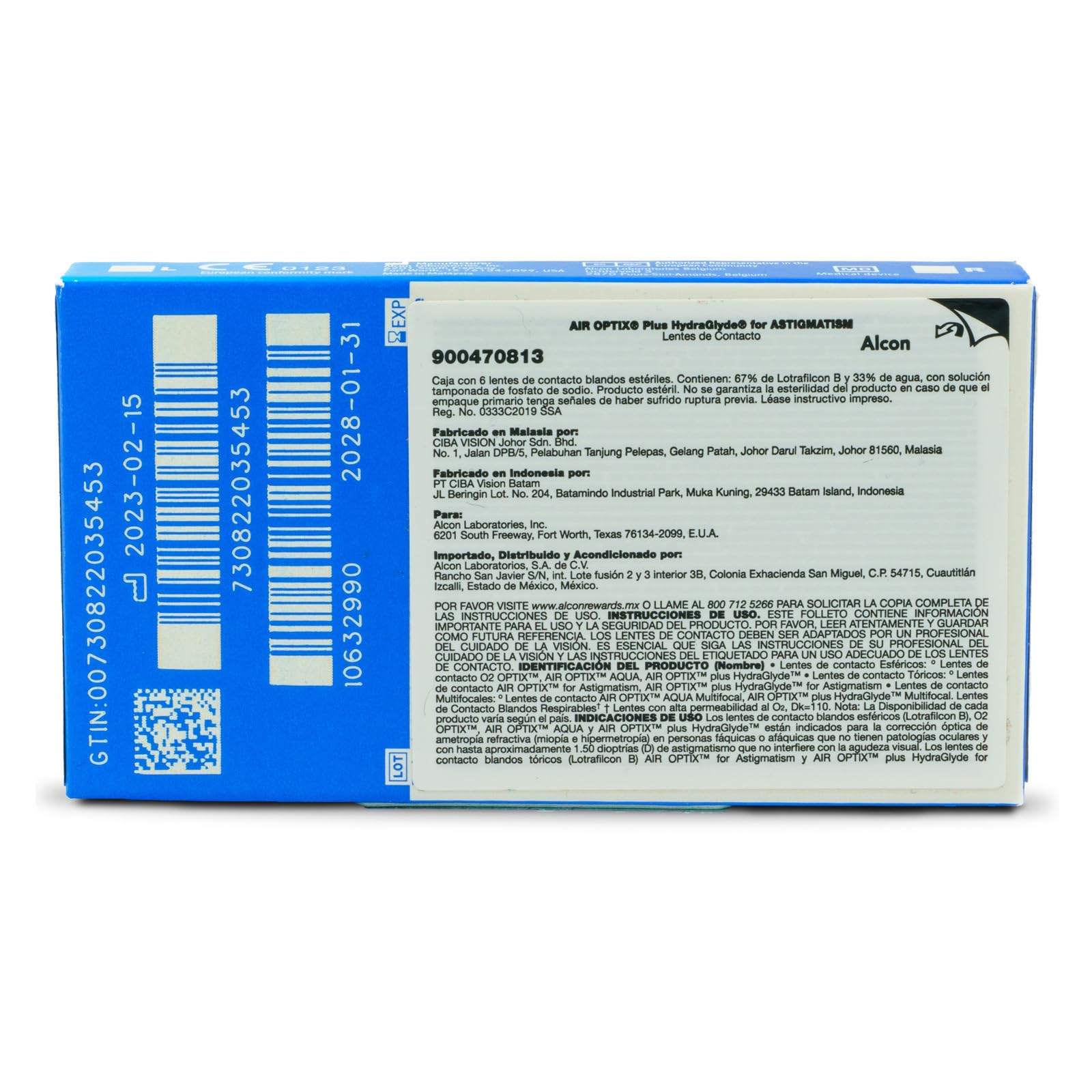 Air Optix Plus HydraGlyde for Astigmatism Lenti a Contatto Mensili, 6 Lenti, BC 8.7 mm, DIA 14.5 mm, CYL -1.75, Asse 180, -4.25 Diopt