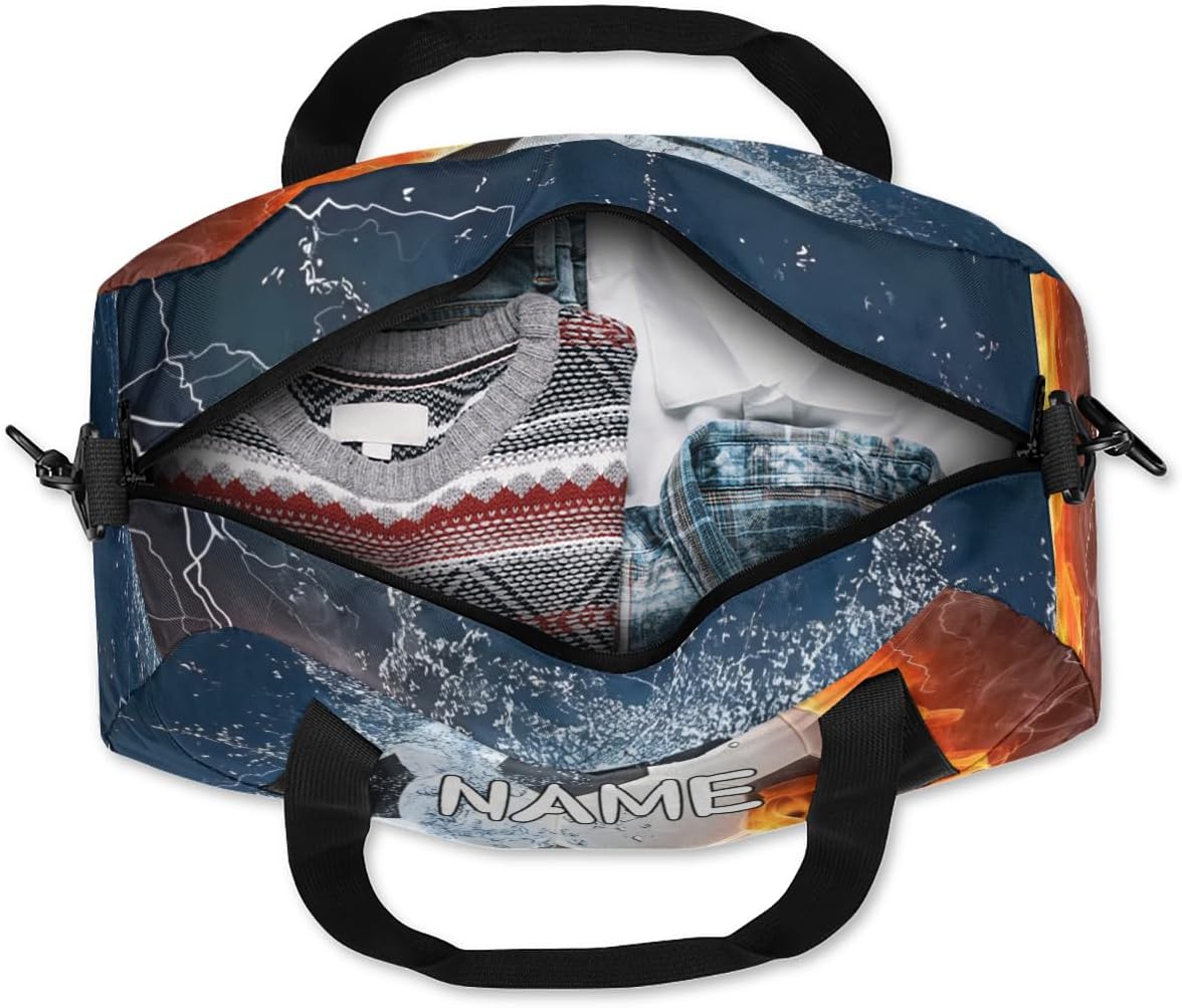 Kids Duffel Overnight Bag Boys Football American Soccer,Ball Waterproof Gym Sports Duffle Bag Teen Personalized Travel Gymnastic Weekender Bag Custom Carry on Tote Bag for Boys