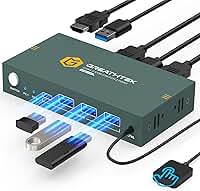 GREATHTEK Usb3.0 Kvm Switch 2 Portas Hdmi, 4K @ 60Hz Kvm Switch 1 Monitores 2 Computadores com 3 Portas Usb3.0, Hdmi Kvm Switches para 2 Unidades Compartilham 1 Monitores e Dispositivos Usb, Interrupt