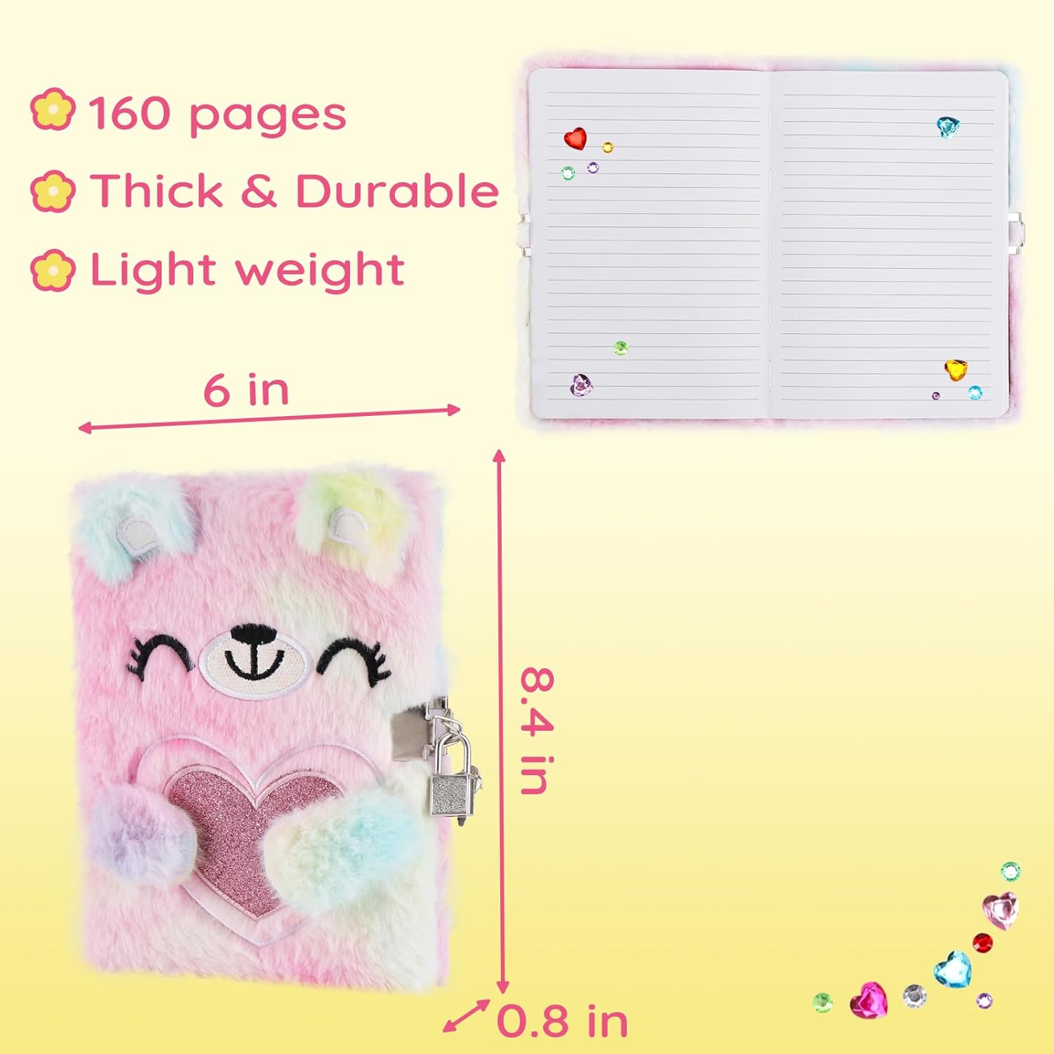 A5 Notebook Diary with Lock, Gift for 6 7 8 Years Old Girls, Cute Bear Notebook Lined Journal for Girls, Secret Diary for Girls Ages 8-12 Birthday Gift for Kids (Bear)
